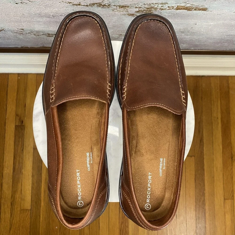 Rockport Shoes Mens Size 10.5 Brown Leather Slip On Dress Loafers Comfort Casual